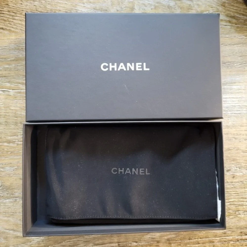 Chanel Deauville Navy Blue Denim Gold Chain Crossbody Pouch Bag Box Dust Bag